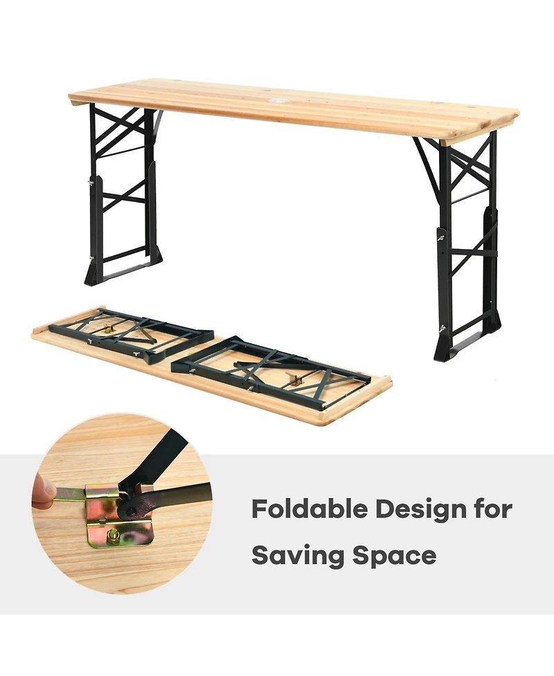 Sugift 66.5 Inch Outdoor Wood Folding Picnic Table with Adjustable Heights