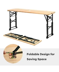 Sugift 66.5 Inch Outdoor Wood Folding Picnic Table with Adjustable Heights