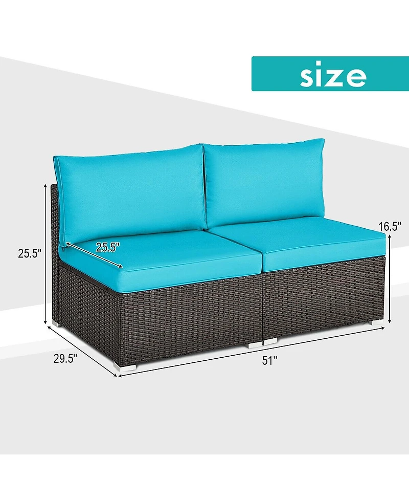 Skonyon 2 Pieces Patio Rattan Armless Sofa Set with 2 Cushions and 2 Pillows