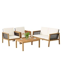 4 Pieces Patio Rattan Furniture Set with Removable Cushions