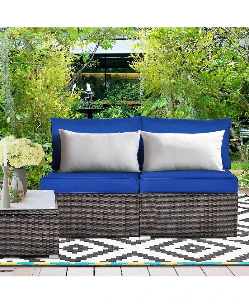 Sugift 2 Pieces Patio Rattan Armless Sofa Set with 2 Cushions and 2 Pillows