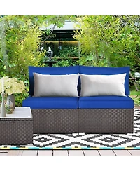 Sugift 2 Pieces Patio Rattan Armless Sofa Set with 2 Cushions and 2 Pillows