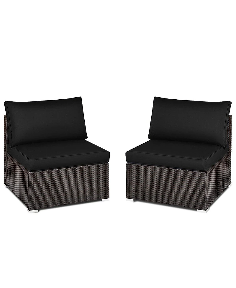 Skonyon 2 Pieces Patio Rattan Armless Sofa Set with 2 Cushions and 2 Pillows