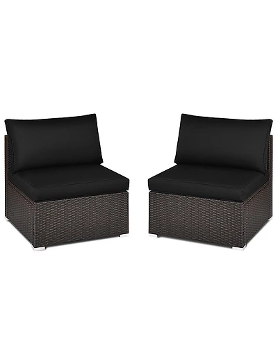 Skonyon 2 Pieces Patio Rattan Armless Sofa Set with 2 Cushions and 2 Pillows