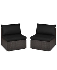 Skonyon 2 Pieces Patio Rattan Armless Sofa Set with 2 Cushions and 2 Pillows