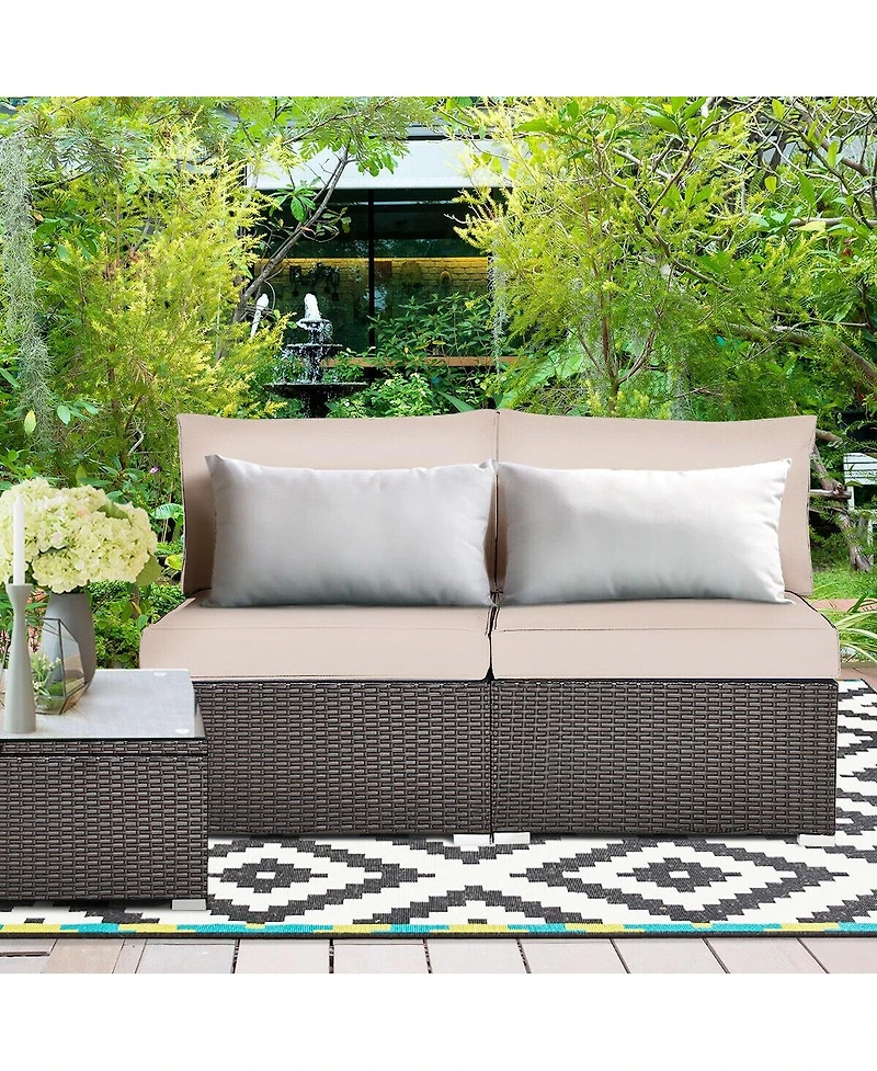 Skonyon 2 Pieces Patio Rattan Armless Sofa Set with 2 Cushions and 2 Pillows