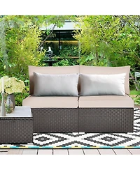 Skonyon 2 Pieces Patio Rattan Armless Sofa Set with 2 Cushions and 2 Pillows