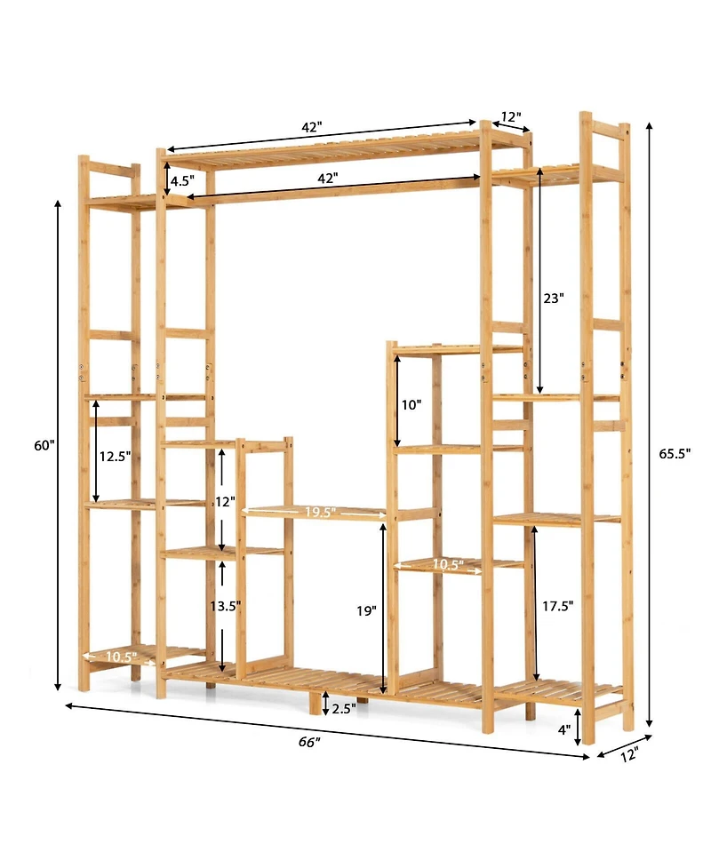 Skonyon 9-Tier Bamboo Plant Stand with Hanging Rack