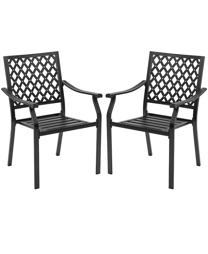 Sugift Set of 2 Patio Dining Chairs with Curved Armrests and Reinforced Steel Frame