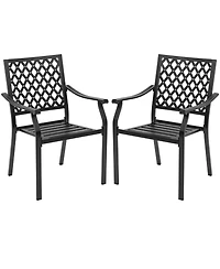 Sugift Set of 2 Patio Dining Chairs with Curved Armrests and Reinforced Steel Frame