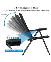 Sugift 2 Pieces Outdoor Folding Patio Chairs with Adjustable Backrests for Bistro and Backyard