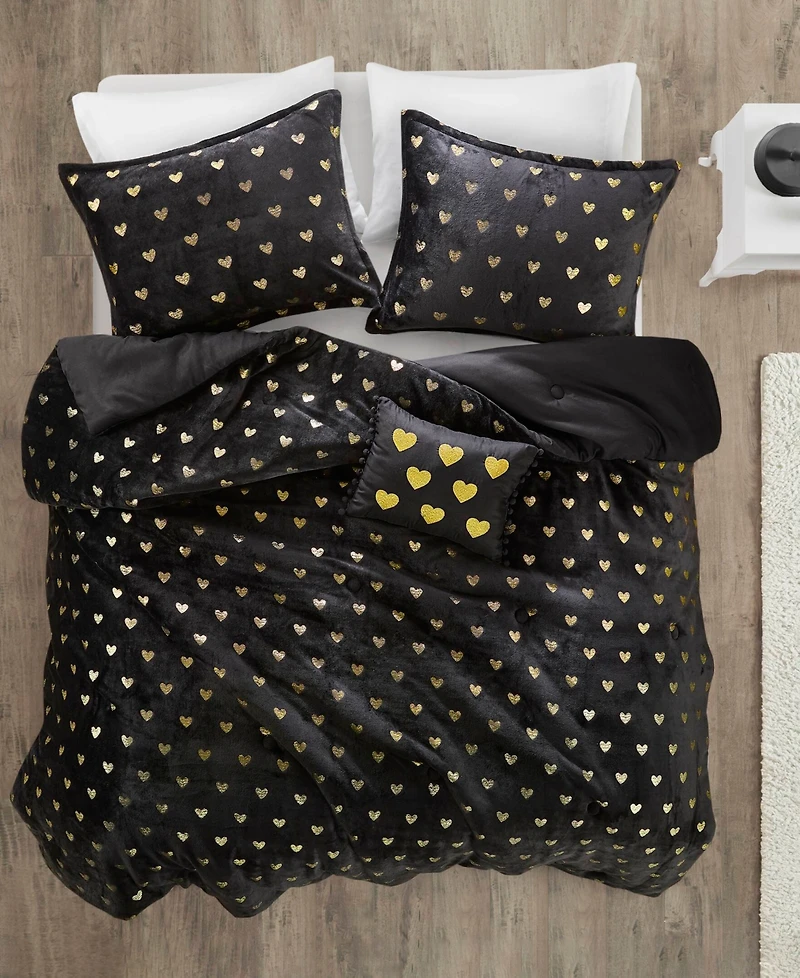 Intelligent Design Rosalie Metallic Heart 3-Pc. Comforter Set, Twin/Twin Xl