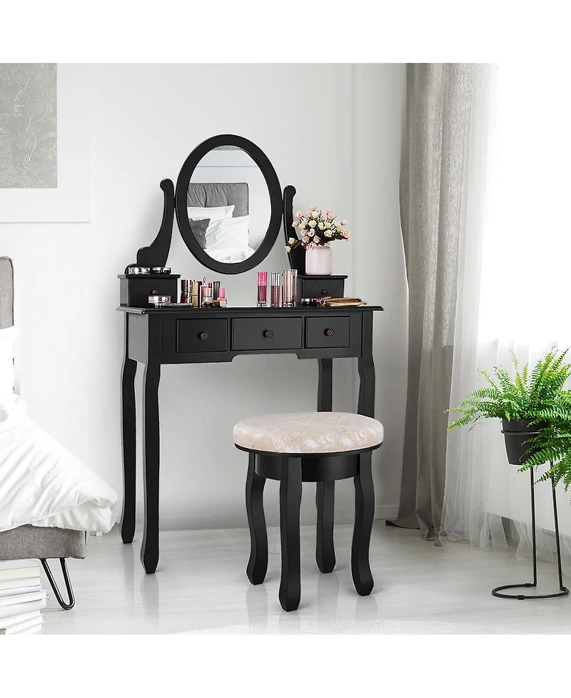 Sugift Vanity Makeup Table Set Bedroom Furniture with Padded Stool