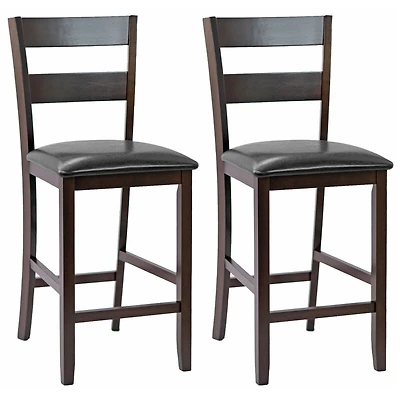 Sugift 2-Pieces Upholstered Bar Stools Counter Height Chairs with Pu Leather Cover