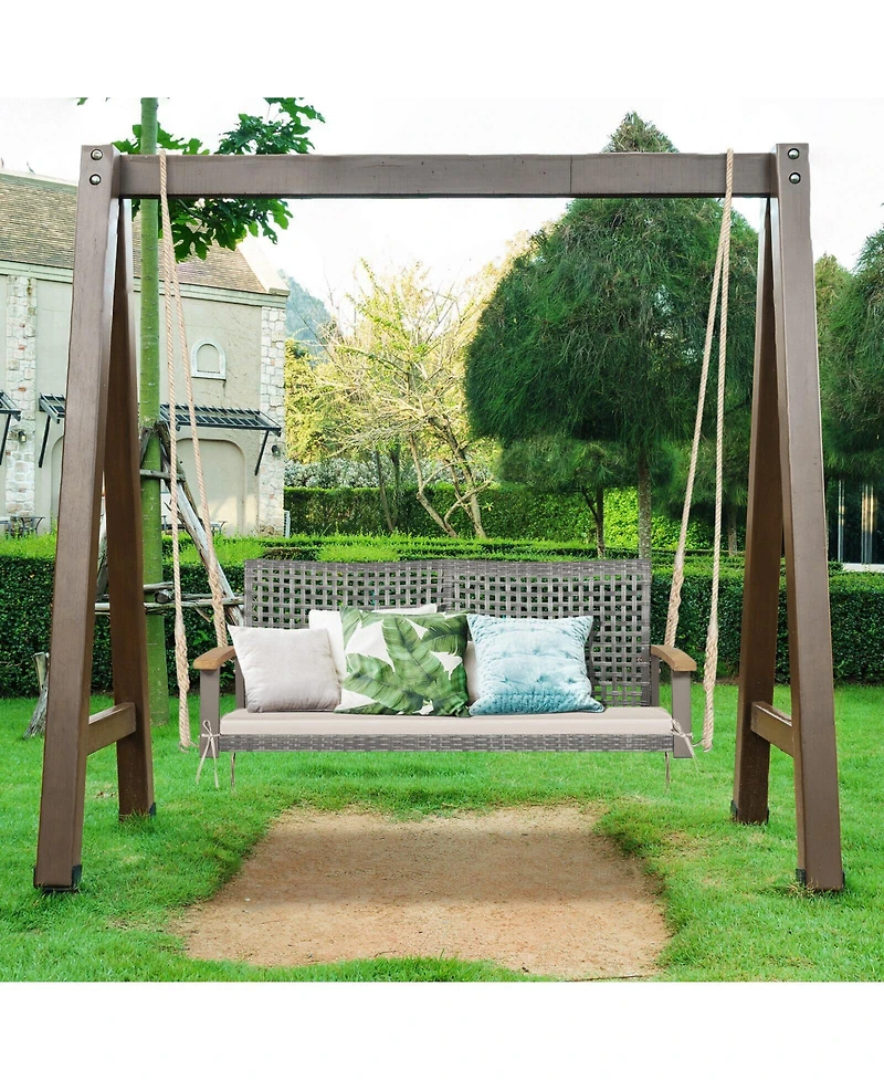 Sugift 2-Person Patio Wicker Hanging Swing Chair