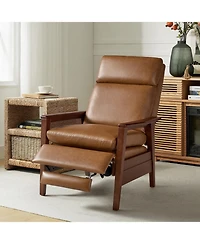 Peter Mid-Century Modern Leather Solid Wood Recliner with Rubber