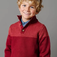 Hope & Henry Boys Organic Long Sleeve Mock Neck Button Sweater with Intarsia Yoke