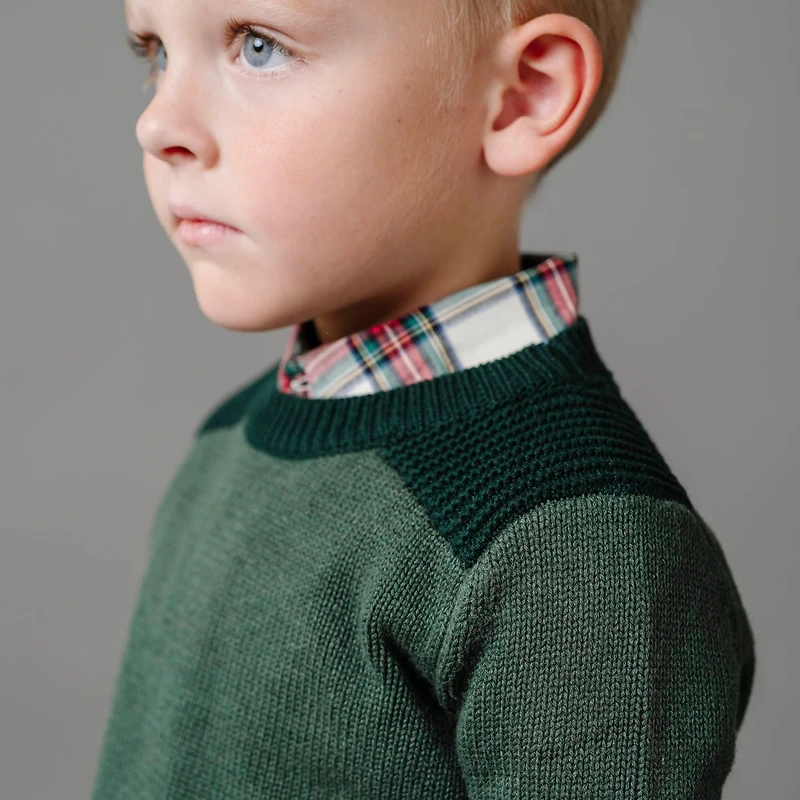 Hope & Henry Boys Organic Long Sleeve Shoulder Detail Crew Neck Pullover Sweater