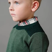 Hope & Henry Boys Organic Long Sleeve Shoulder Detail Crew Neck Pullover Sweater