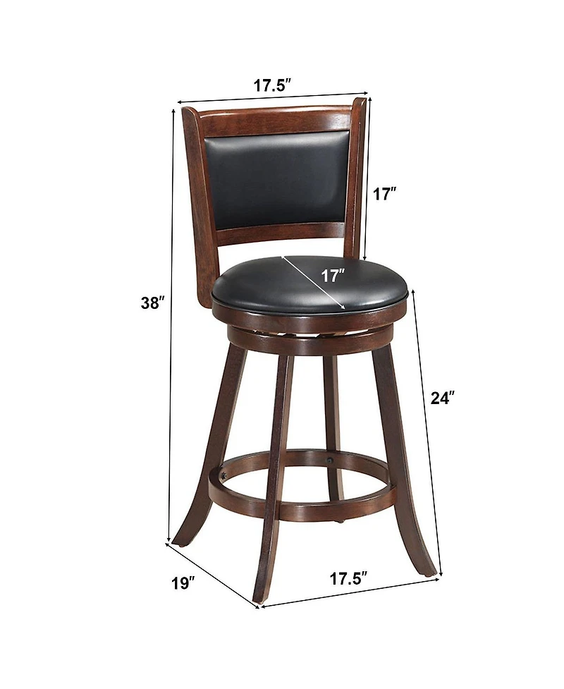 Sugift 2 Pieces 24 Inch Swivel Counter Stool Dining Chair Upholstered Seat