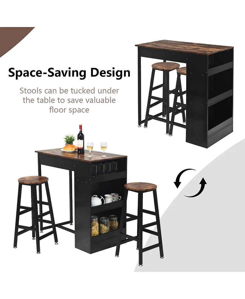 Sugift 3 Pieces Bar Table Set with Storage
