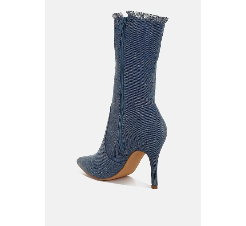 Himkok Distressed Denim Mid-Calf Boots