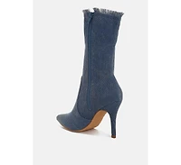 Himkok Distressed Denim Mid-Calf Boots
