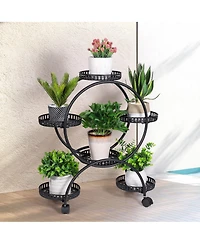 Unho Metal 6 Pot Plant Stand Decorative Flower Pot Holder with Wheels For Indoor Outdoor