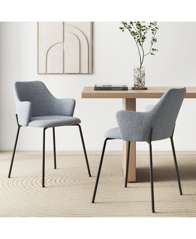 Gymax Dining Chairs Set of 2 w/ Curved Backrest Wide Seat & Armrests Durable Frame Gray