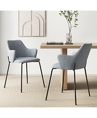 Gymax Dining Chairs Set of 2 w/ Curved Backrest Wide Seat & Armrests Durable Frame Gray
