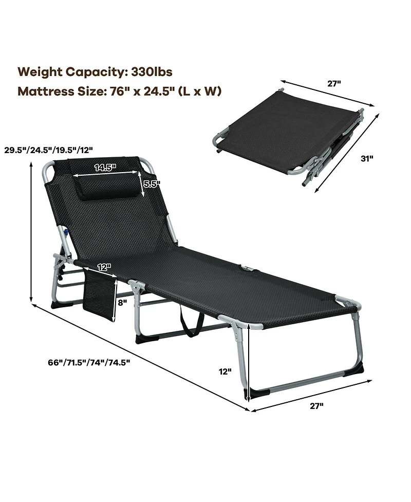 Inolait 4-Fold Oversize Padded Folding Lounge Chair with Removable Soft Mattress