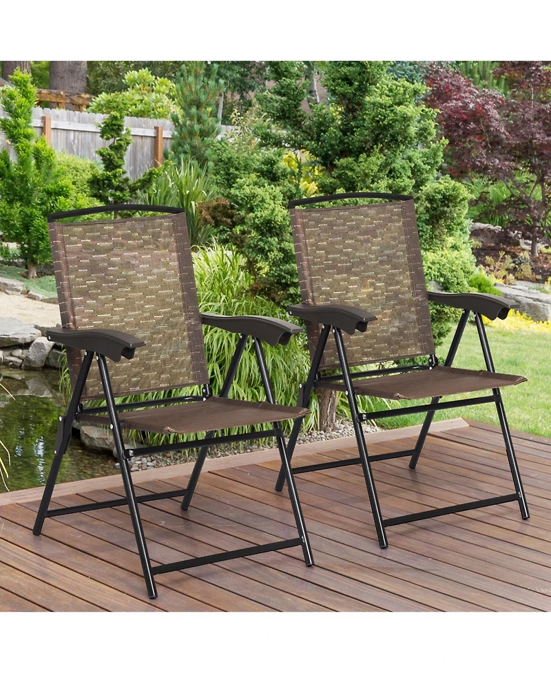 Sugift 4 Pieces Folding Dining Chairs with Steel Armrests and Sling Back