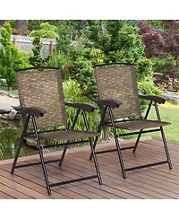 Sugift 4 Pieces Folding Dining Chairs with Steel Armrests and Sling Back