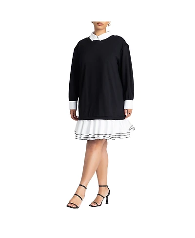 Eloquii Women's Plus Twofer Mini Shirt Dress