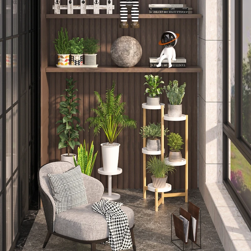 Unho Vertical Multi-tier Plant Stand Bamboo Tall Corner Flower Pot Rack for Balcony Indoor