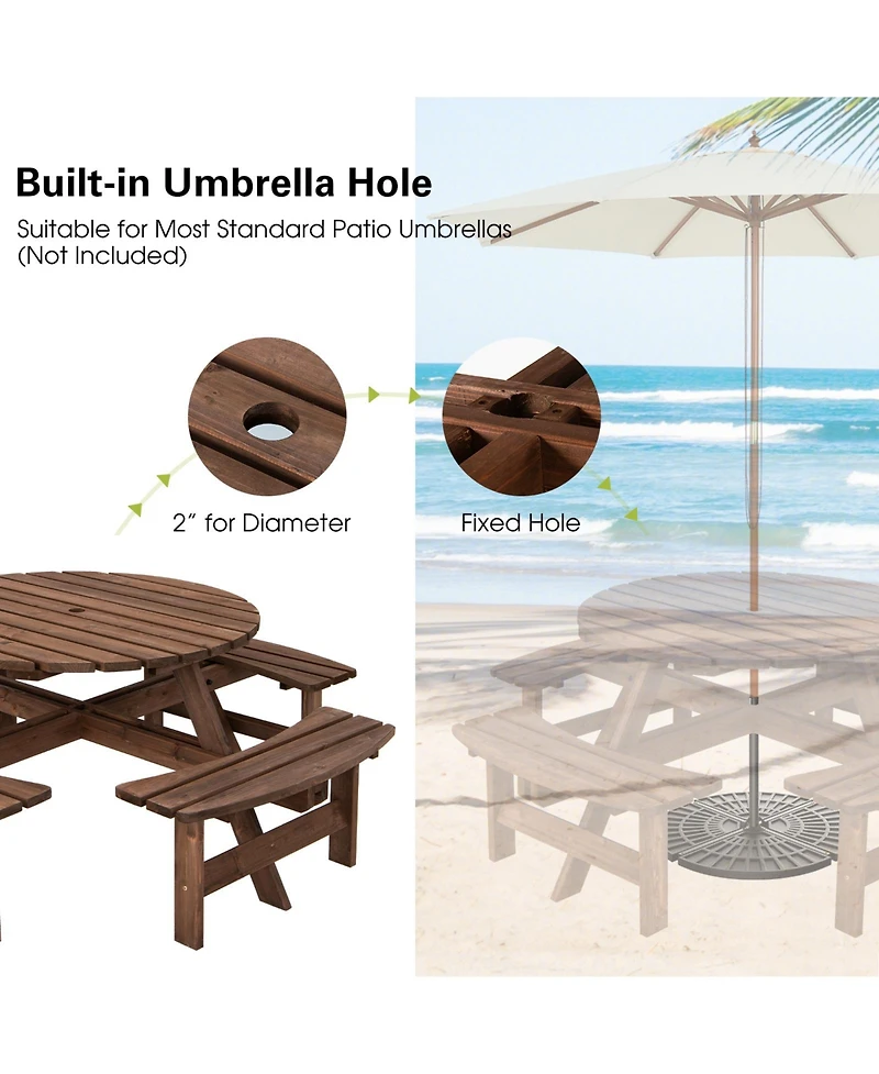 Sugift Patio 8 Seat Wood Picnic Dining Seat Bench Set