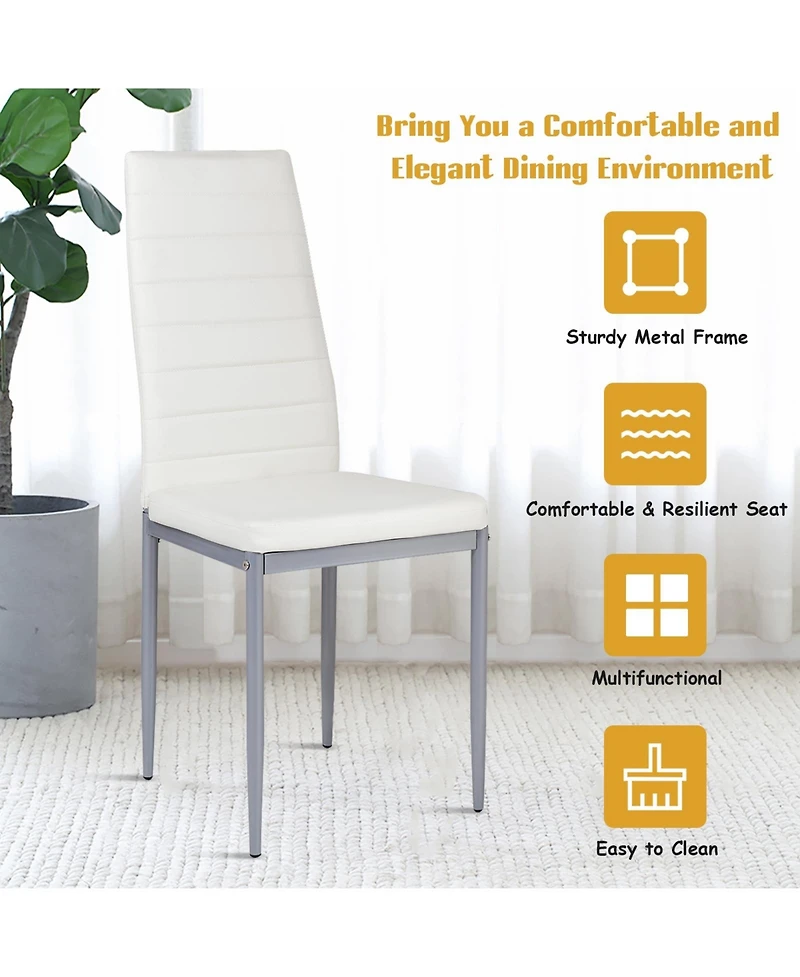 Sugift 4 Pieces Pvc Elegant Design Leather Dining Chairs with Solid Metal Legs