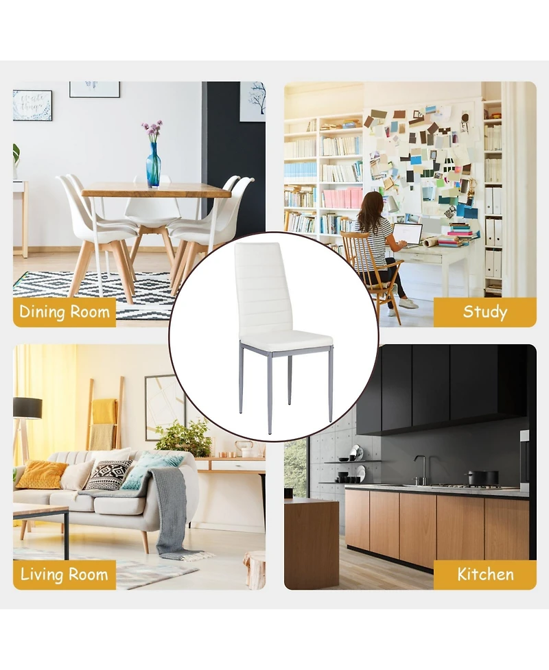 Sugift 4 Pieces Pvc Elegant Design Leather Dining Chairs with Solid Metal Legs