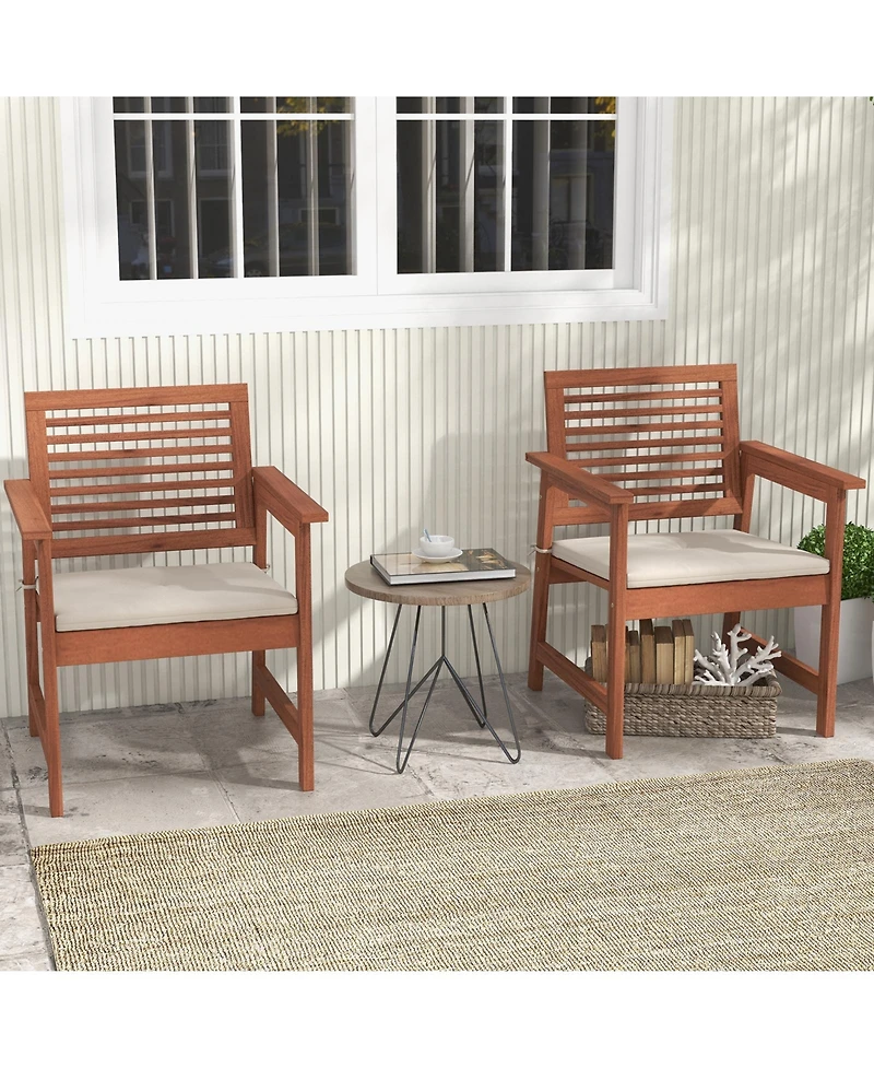 Sugift Set of 2 Patio Solid Wood Dining Chairs with Cushions and Slatted Seat