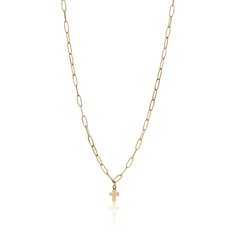 Non-Tarnishing Gold Filled Paperclip Chain With Gold Cross Charm Necklace