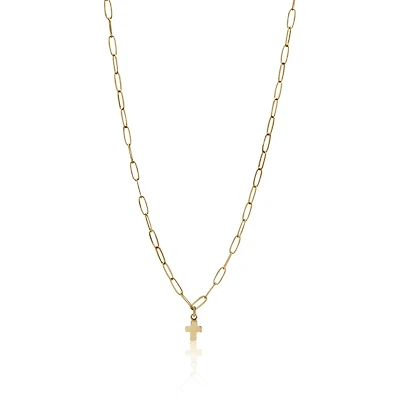 Non-Tarnishing Gold Filled Paperclip Chain With Gold Cross Charm Necklace