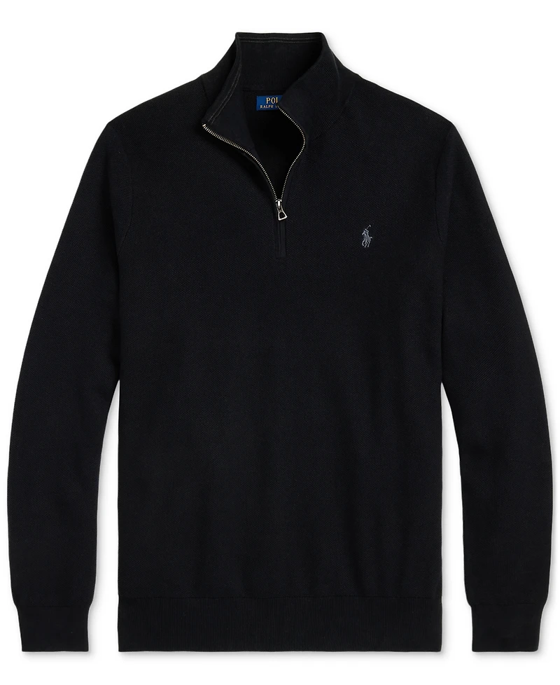Polo Ralph Lauren Men's Big & Tall Mesh-Knit Cotton Quarter-Zip Sweater