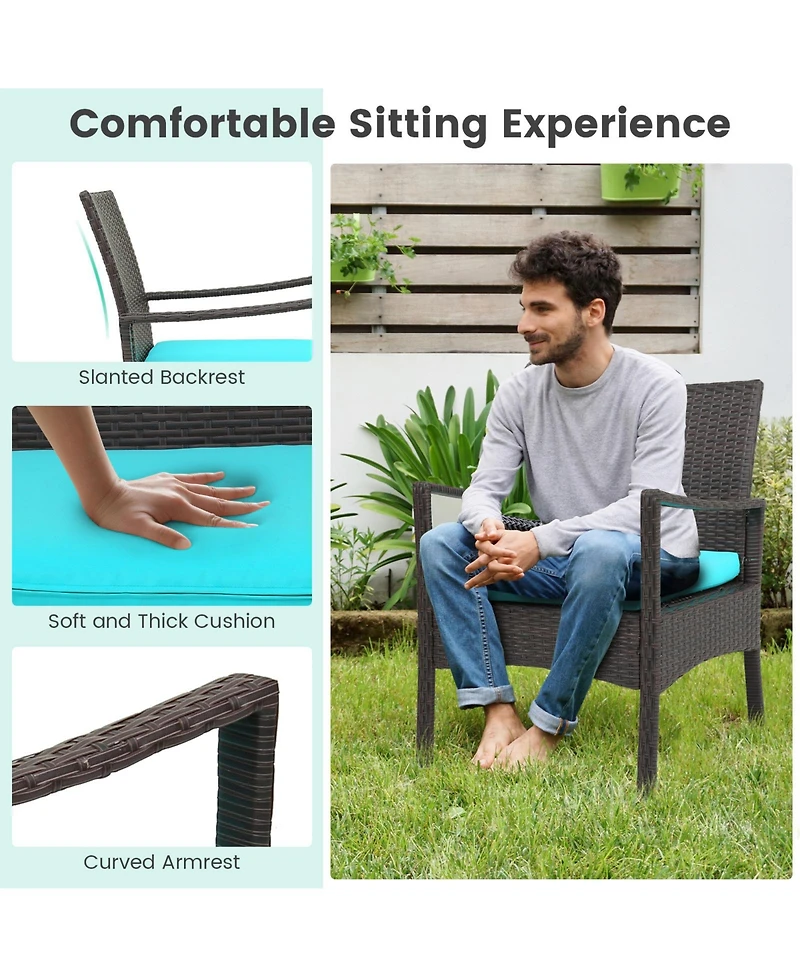 Sugift 4 Pieces Rattan Conversation Set with Tempered Glass Coffee Table