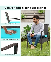 Sugift 4 Pieces Rattan Conversation Set with Tempered Glass Coffee Table