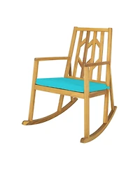 Sugift Patio Acacia Wood Rocking Chair Sofa with Armrest and Cushion for Garden Deck