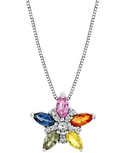 Multi-Sapphire (1-1/6 ct. t.w.) & Diamond (1/10 ct. t.w.) Star Pendant in 14k White Gold