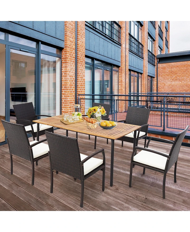 Sugift 4 Pieces Patio Wicker Dining Armchair Set with Soft Zippered Cushion-Set of 4