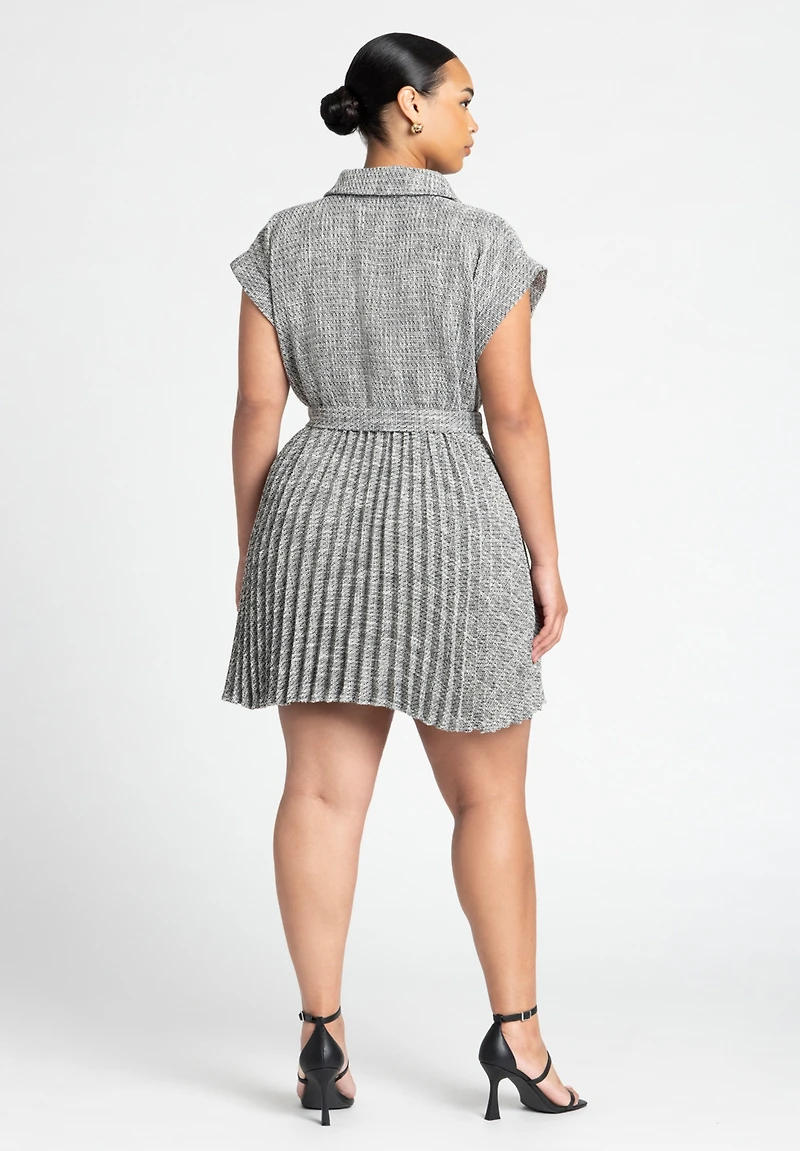 Eloquii Plus Tweed Pleated Mini Shirt Dress