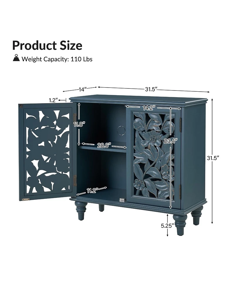 Hulala Home LuLu Traditional 32"Tall 2 Door Accent Cabinet Solid Wood Spindle Legs