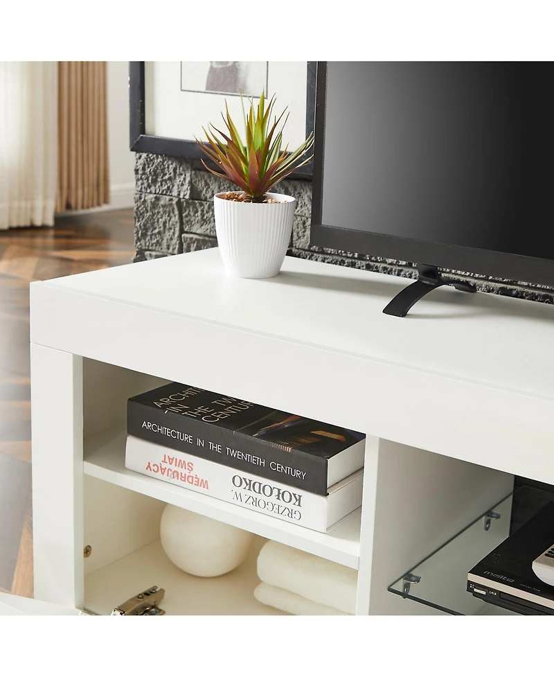 Slickblue Sleek White Modern Tv Stand with Led Lighting – Glossy Finish for Living Room, Lounge, or Bedroom